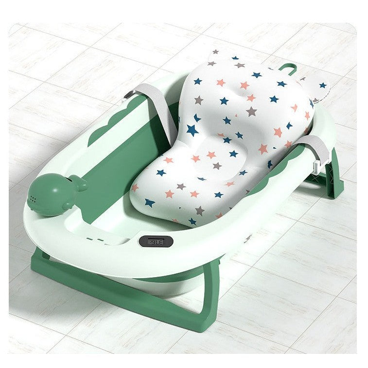 Cada de Baie, Kadeny, pentru Copii 0 luni - 6 Ani, cu Termometru, Pliabila, Perna Suport Inclusa, din Plastic, 81.5 x 49 x 21.5 cm, Verde