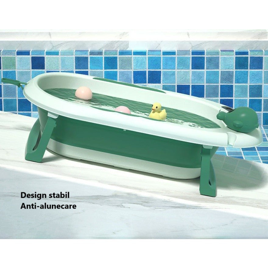 Cada de Baie, Kadeny, pentru Copii 0 luni - 6 Ani, cu Termometru, Pliabila, Perna Suport Inclusa, din Plastic, 81.5 x 49 x 21.5 cm, Verde