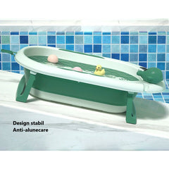 Cada de Baie, Kadeny, pentru Copii 0 luni - 6 Ani, cu Termometru, Pliabila, Perna Suport Inclusa, din Plastic, 81.5 x 49 x 21.5 cm, Verde