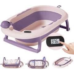 Cada de Baie, Kadeny, pentru Copii 0 luni - 6 Ani, cu Termometru, Pliabila, Perna Suport Inclusa, din Plastic, 81.5 x 49 x 21.5 cm, Mov