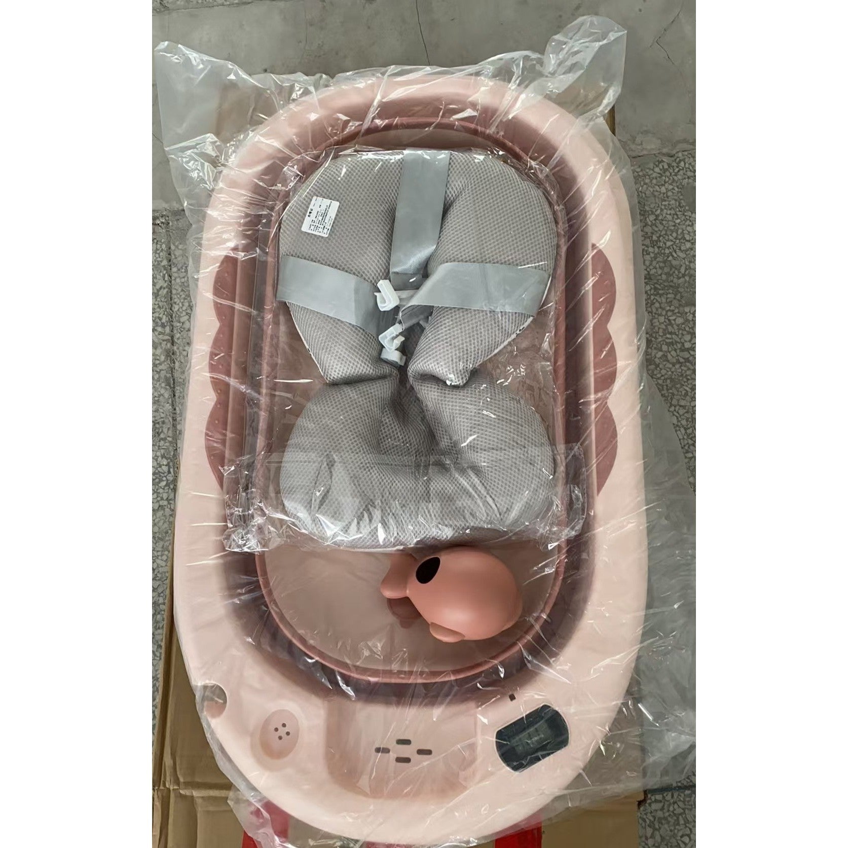 Cada de Baie, Kadeny, pentru Copii 0 luni - 6 Ani, cu Termometru, Pliabila, Perna Suport Inclusa, din Plastic, 81.5 x 49 x 21.5 cm, Roz