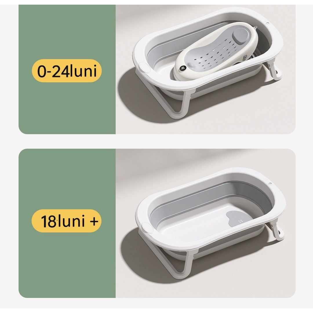 Cada de Baie Pliabila, Kaveny, cu Suport, Indicator de Temperatura, 0-8 Ani, din PP+TPR, 45 l Capacitate, 80 x 50 x 23 cm, Gri