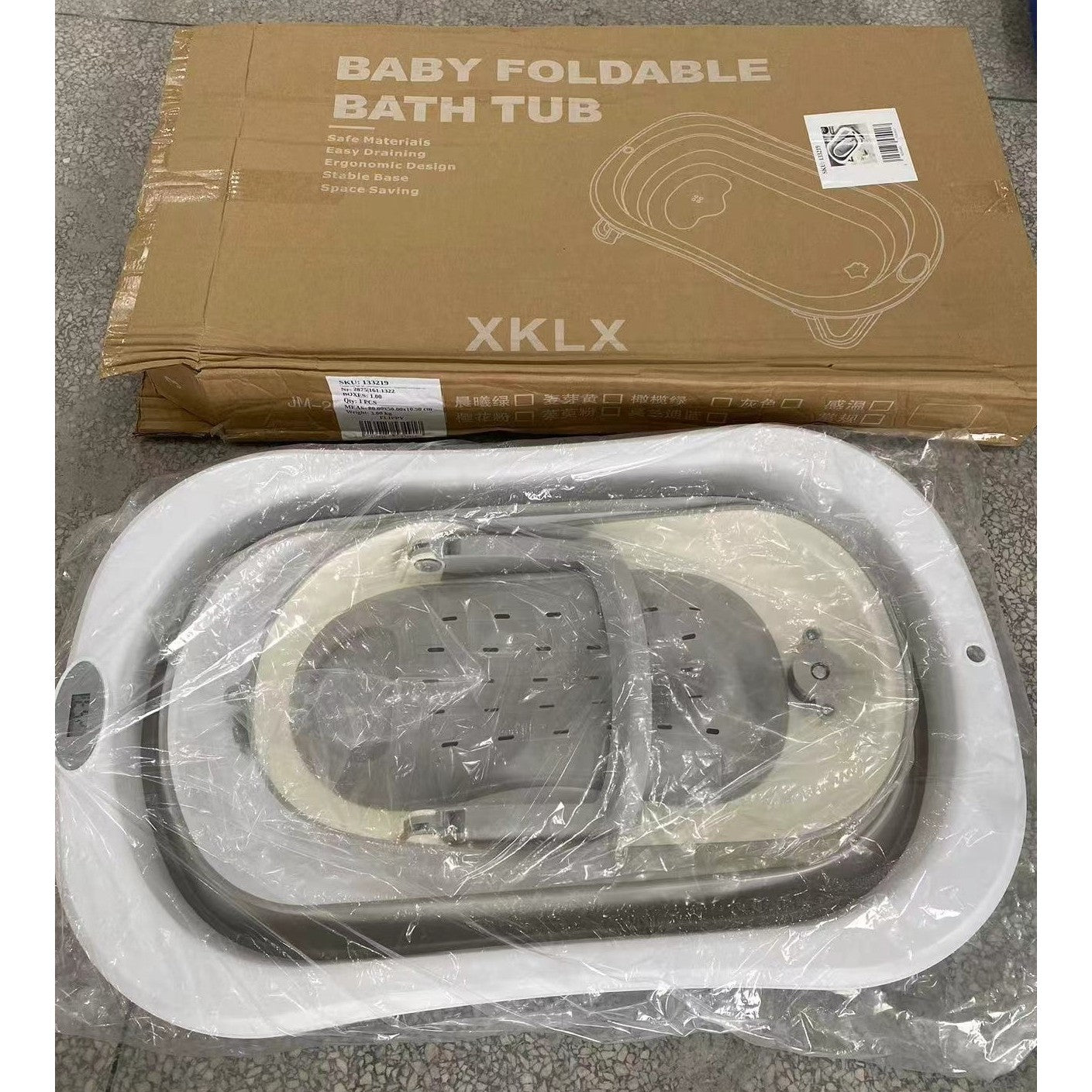 Cada de Baie Pliabila, Kaveny, cu Suport, Indicator de Temperatura, 0-8 Ani, din PP+TPR, 45 l Capacitate, 80 x 50 x 23 cm, Gri