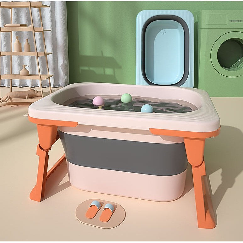 Cada Pliabila pentru Baie, Kadeny, din PP+TPE, pentru Copii 0-6 Ani, cu Picioare, Suport de Sezut, Scurgere Etans, 80 x 52 x 42 cm, Portocaliu
