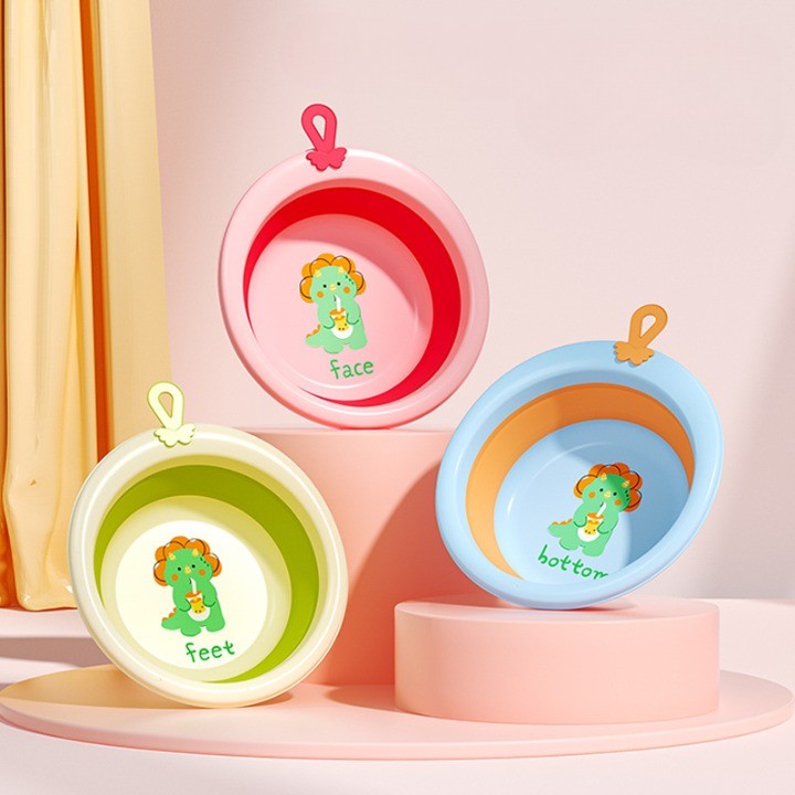 Cada Pliabila pentru Baie pentru Copii, Kadeny, Cadita pentru Bebelusi, Model Rotund cu Dinozaur, Blue, 30x30x3.7 cm, 4L