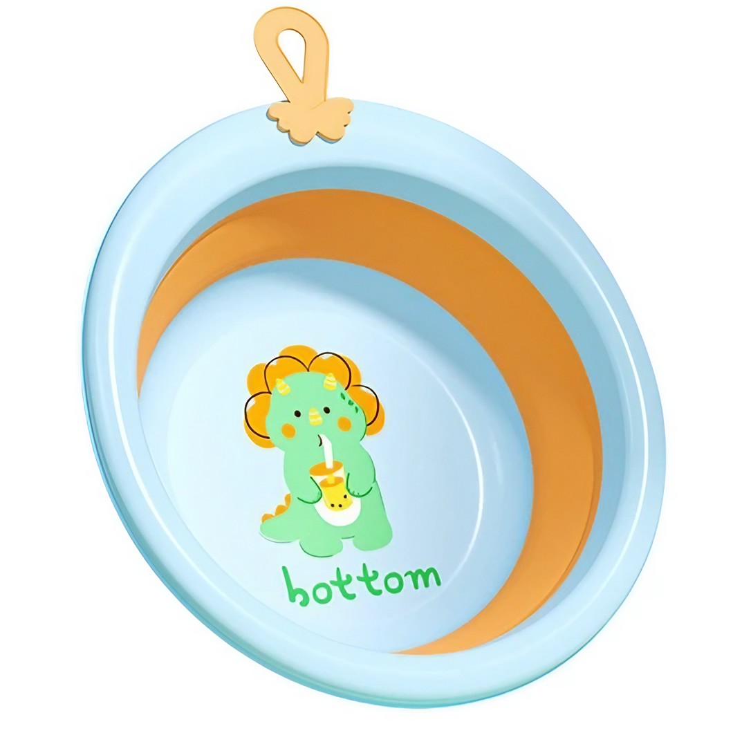 Cada Pliabila pentru Baie pentru Copii, Kadeny, Cadita pentru Bebelusi, Model Rotund cu Dinozaur, Blue, 30x30x3.7 cm, 4L