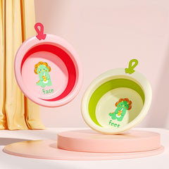 Cada Pliabila pentru Baie pentru Copii, Kadeny, Cadita pentru Bebelusi, Model Rotund cu Dinozaur, Roz, 30x30x3.7 cm, 4L