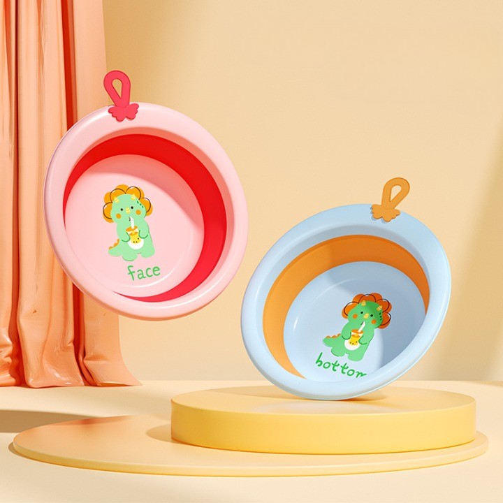 Cada Pliabila pentru Baie pentru Copii, Kadeny, Cadita pentru Bebelusi, Model Rotund cu Dinozaur, Roz, 30x30x3.7 cm, 4L