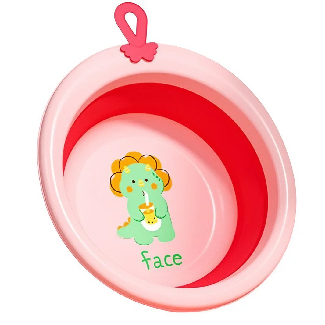 Cada Pliabila pentru Baie pentru Copii, Kadeny, Cadita pentru Bebelusi, Model Rotund cu Dinozaur, Roz, 30x30x3.7 cm, 4L