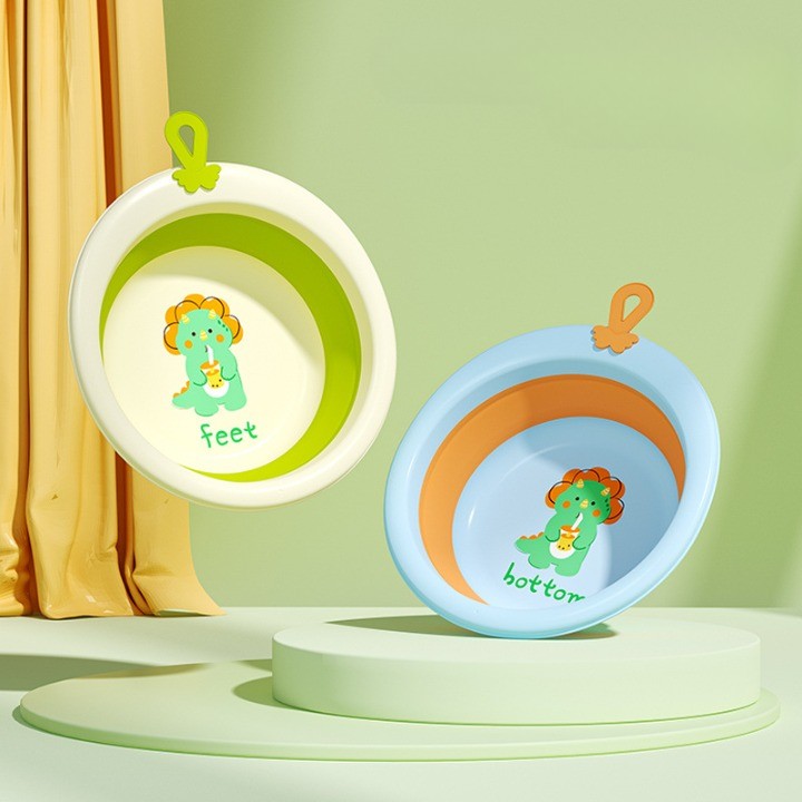 Cada Pliabila pentru Baie pentru Copii, Kadeny, Cadita pentru Bebelusi, Model Rotund cu Dinozaur, Verde, 30x30x3.7 cm, 4L