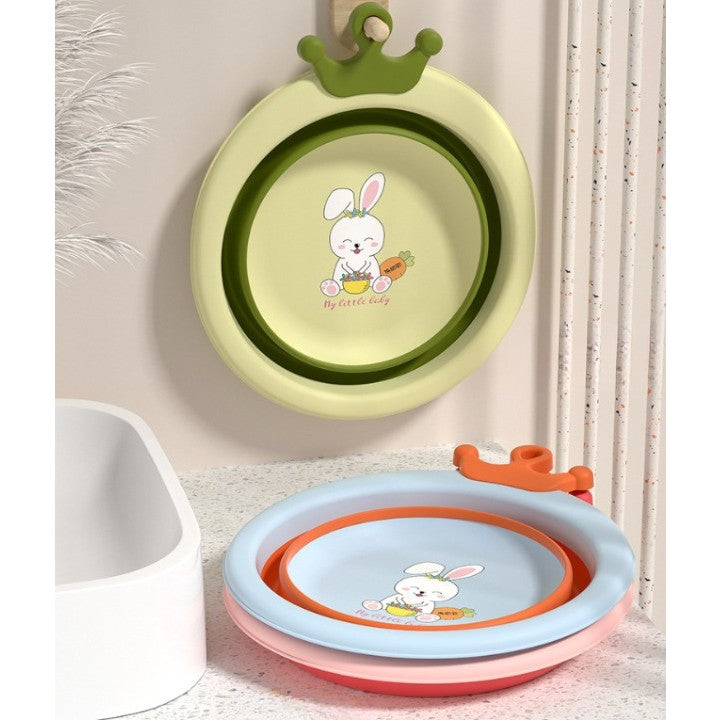 Cada Pliabila pentru Baie pentru Copii, Kadeny, Cadita pentru Bebelusi, Model Rotund cu Iepuras, Blue, 30x31x3.5 cm, 3.3 L