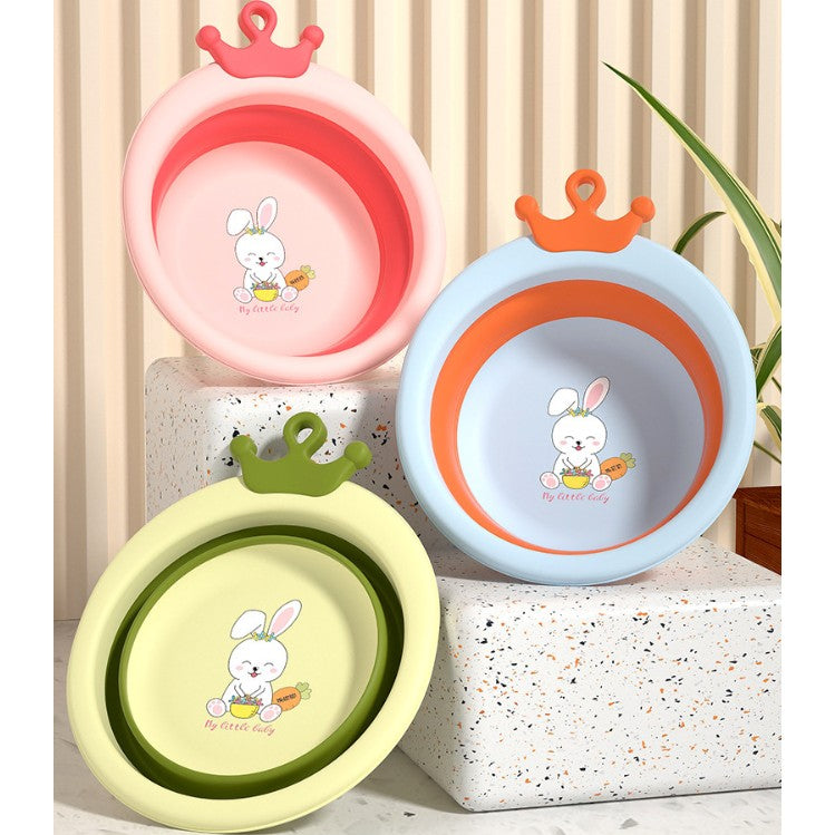 Cada Pliabila pentru Baie pentru Copii, Kadeny, Cadita pentru Bebelusi, Model Rotund cu Iepuras, Blue, 30x31x3.5 cm, 3.3 L