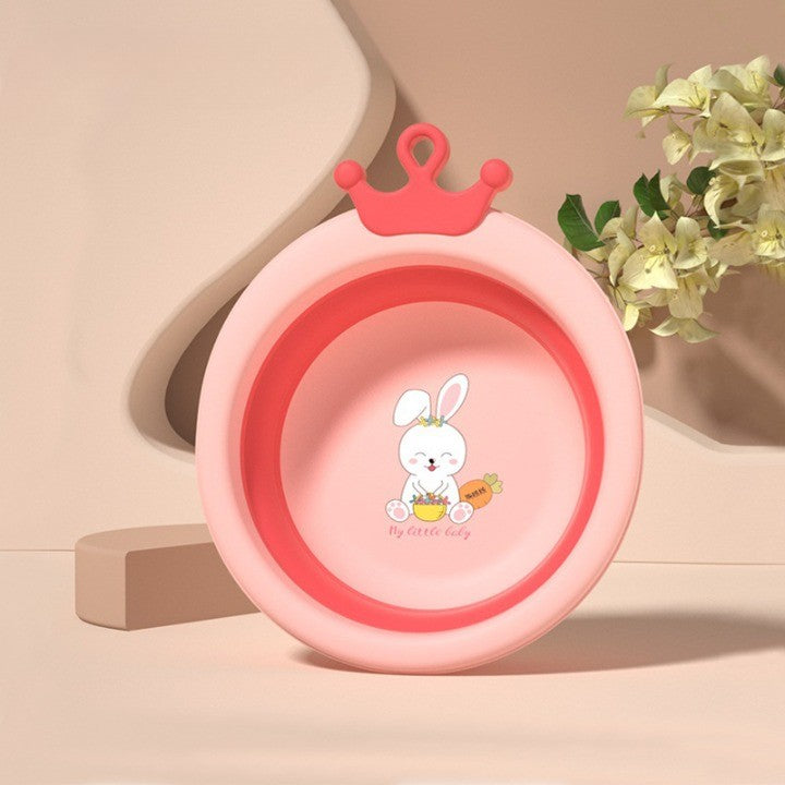 Cada Pliabila pentru Baie pentru Copii, Kadeny, Cadita pentru Bebelusi, Model Rotund cu Iepuras, Roz, 30x31x3.5 cm, 3.3 L