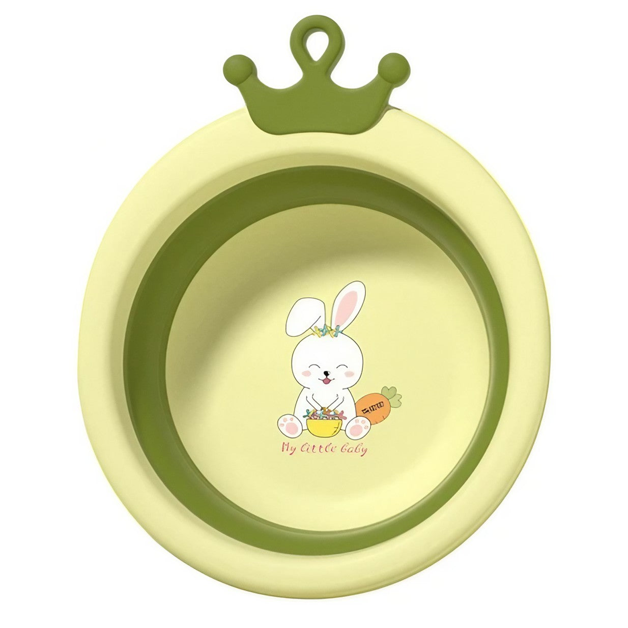 Cada Pliabila pentru Baie pentru Copii, Kadeny, Cadita pentru Bebelusi, Model Rotund cu Iepuras, Verde, 30x31x3.5 cm, 3.3 L