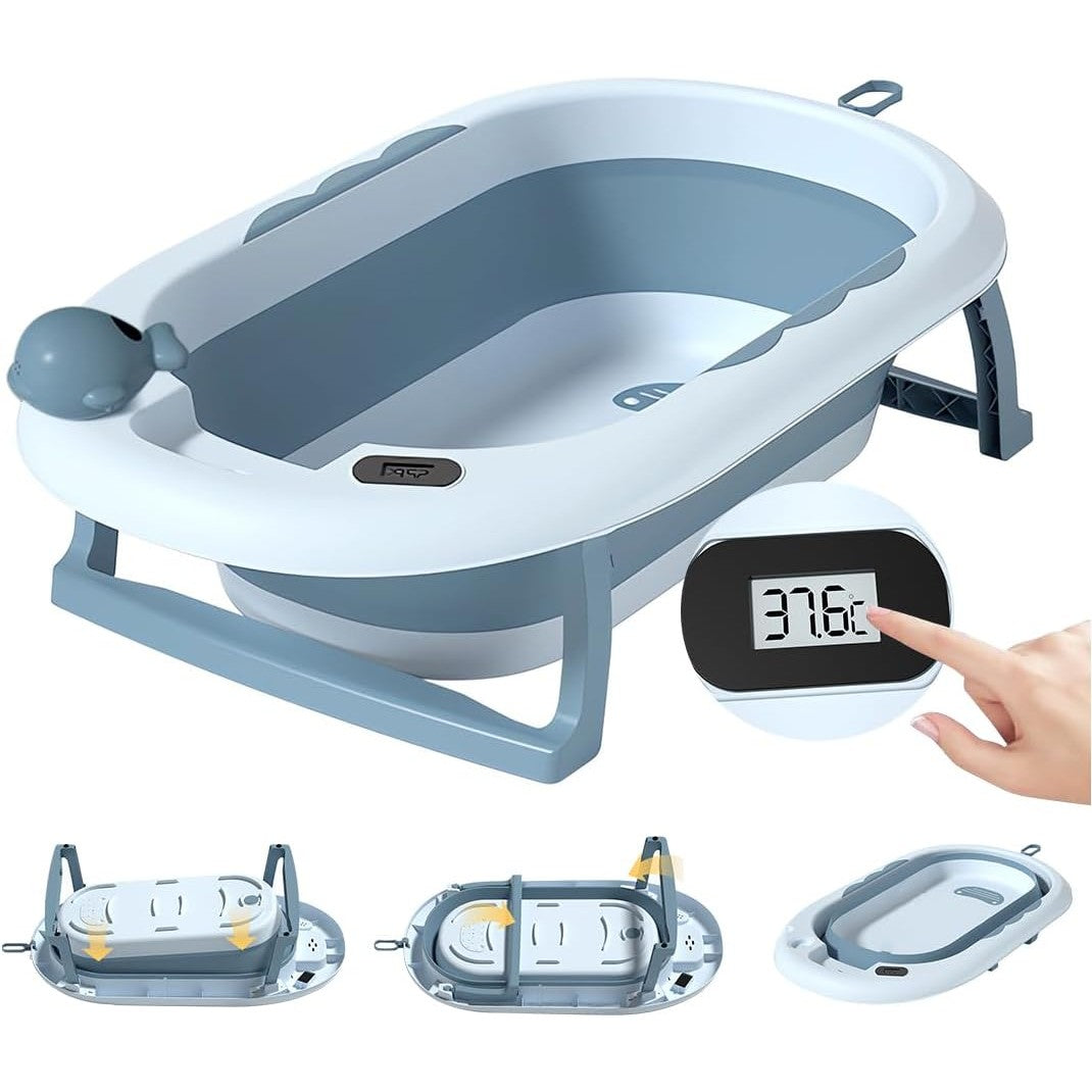 Cada de Baie, Kadeny, pentru Copii 0 luni - 6 Ani, cu Termometru, Pliabila, Perna Suport Inclusa, din Plastic, 81.5 x 49 x 21.5 cm, Albastru