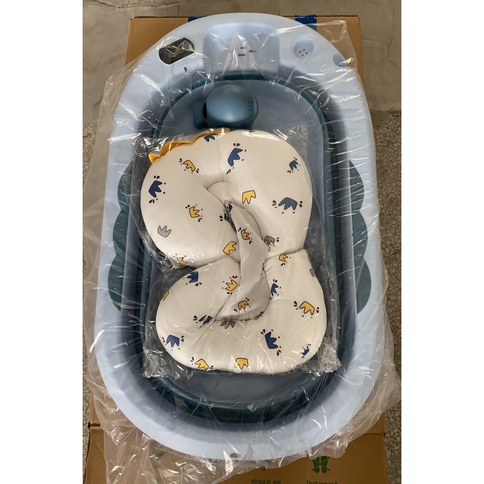 Cada de Baie, Kadeny, pentru Copii 0 luni - 6 Ani, cu Termometru, Pliabila, Perna Suport Inclusa, din Plastic, 81.5 x 49 x 21.5 cm, Albastru