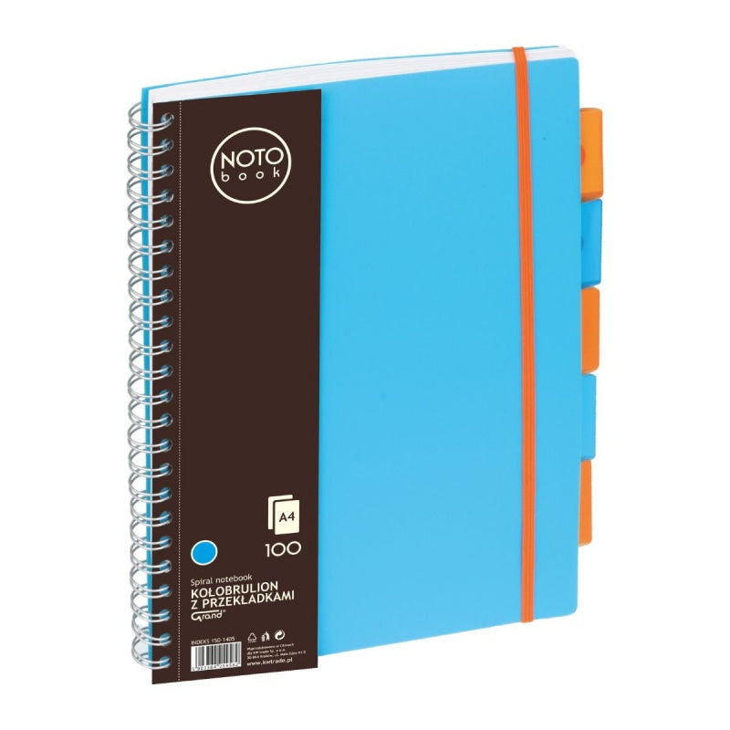 Caiet cu spira A4 Grand, 100 file, matematica, colturi rotunjite, coperta plastic, albastra, 150-1405