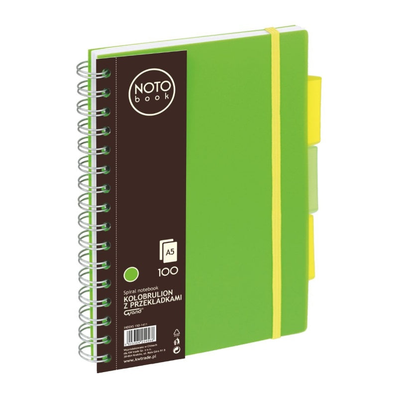 Caiet cu spira A5 Grand, 100 file, matematica, colturi rotunjite, coperta plastic, verde, 150-1411