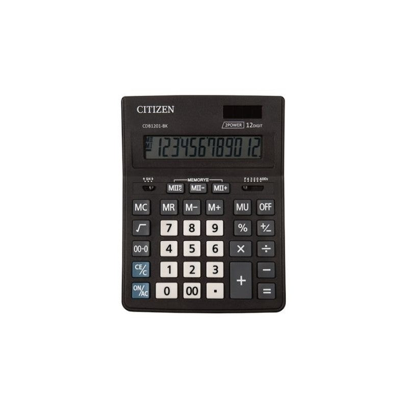 Calculator de birou Citizen CDB1201-BK, 12 digiti, alimentare baterie + solar, ecran inclinat