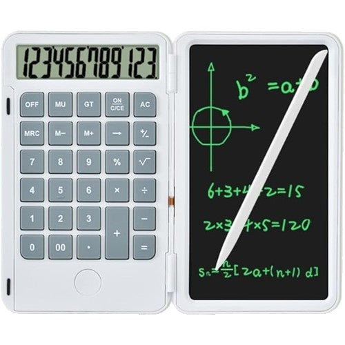 Calculator de Mana Reincarcabil cu Tabla de Scris, Kaveny, Calculator Portabil, Ecran LCD, Afisaj cu 12 Cifre, Ecran de 15 cm, Culoare Alb