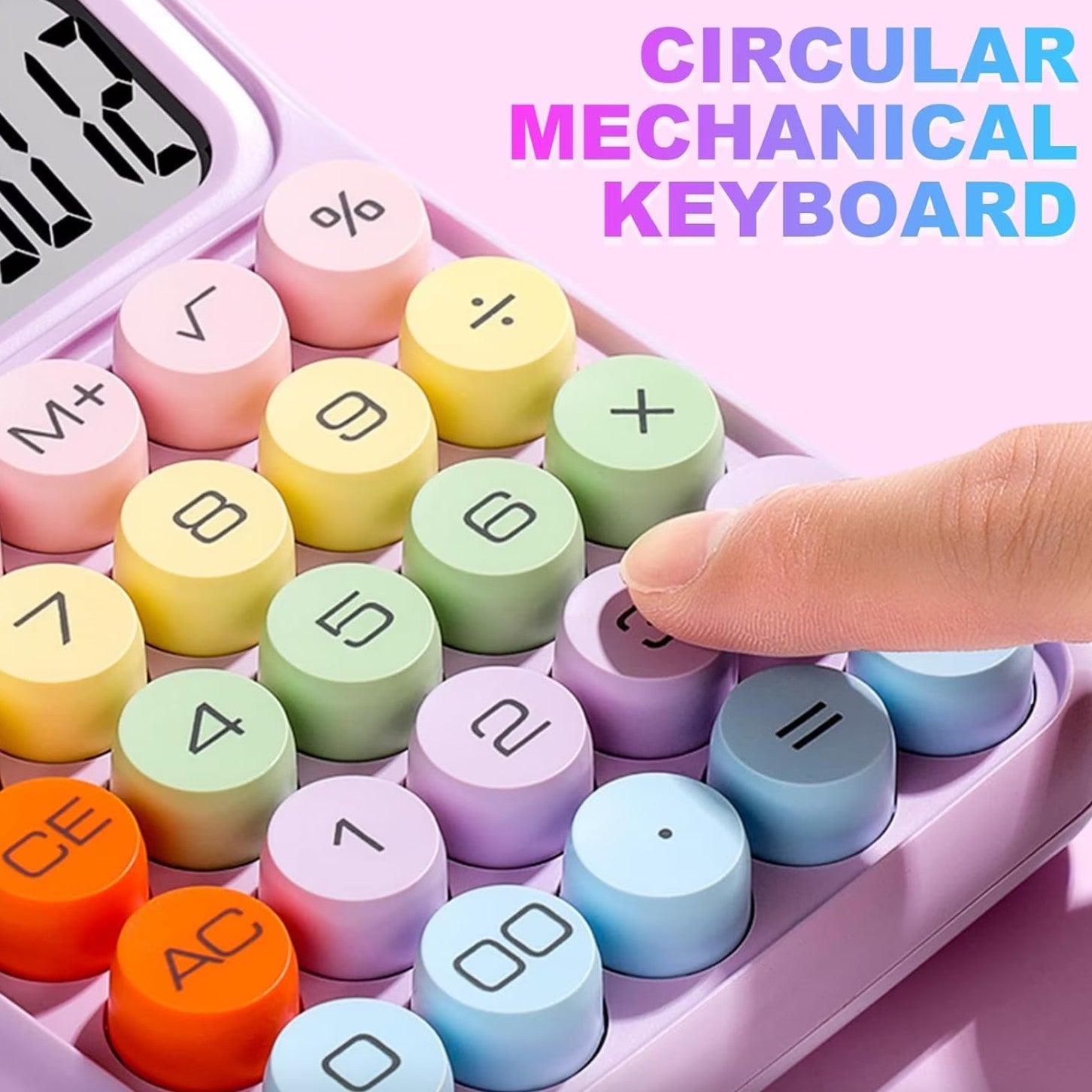 Calculator Electronic pentru Copii, Kadeny, Calculator Dragut pentru Scoala Primara, Ecran mare 12 digits si Tastatura Mecania, 16 x 11 x 2 cm, Roz