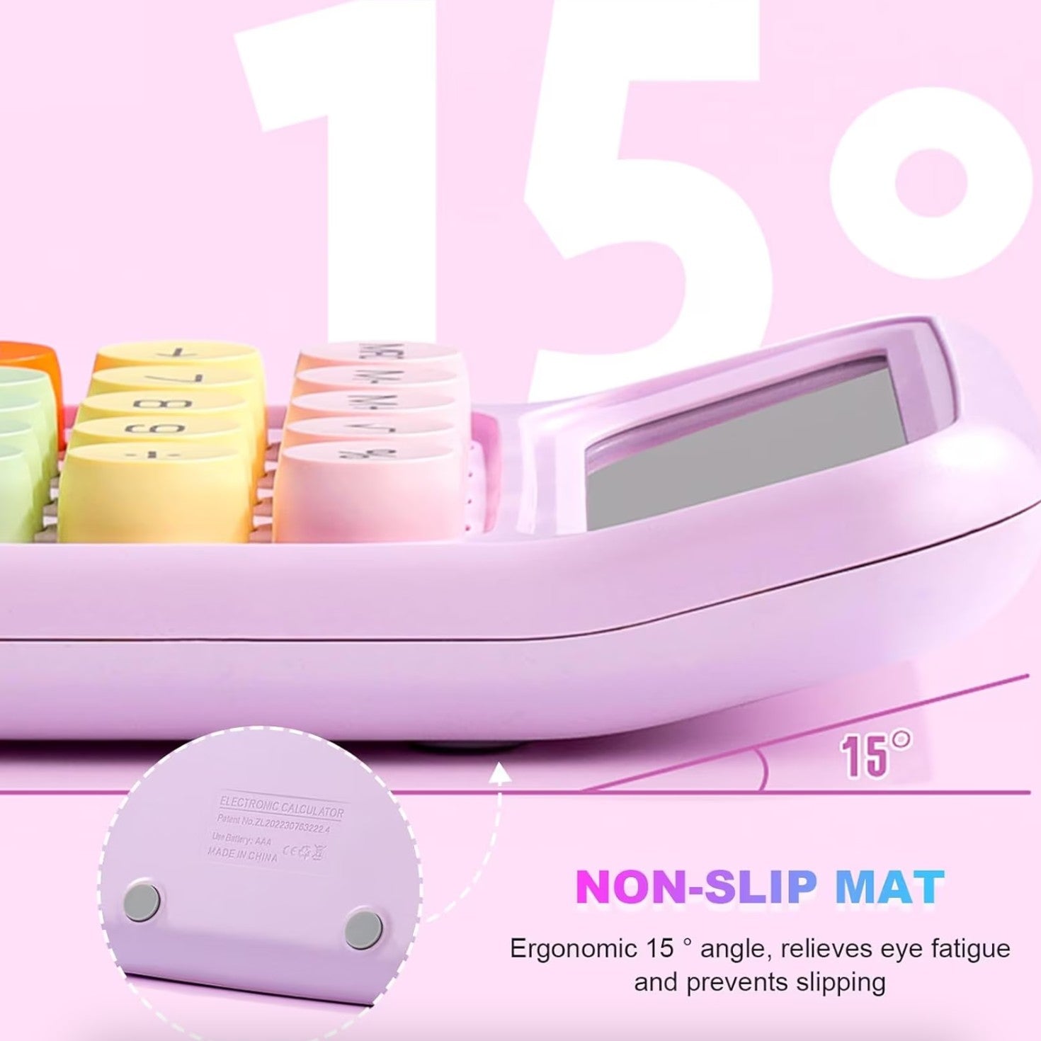 Calculator Electronic pentru Copii, Kadeny, Calculator Dragut pentru Scoala Primara, Ecran mare 12 digits si Tastatura Mecania, 16 x 11 x 2 cm, Roz