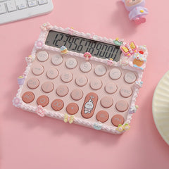 Calculator Electronic pentru Fete, Kadeny, Calculator Dragut pentru Scoala Primara, Ecran mare 12 digits si Tastatura Mecania, 15 x 12.5 cm, Decor cu elemente 3D pentru Fete, Roz