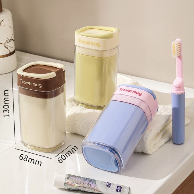 Cana Multifunctionala pentru Voiaj, Kadeny, cu Functii de Depozitare si Suport Articole Igiena Dentara, 13 x 6.8 x 6 cm, Maro deschis