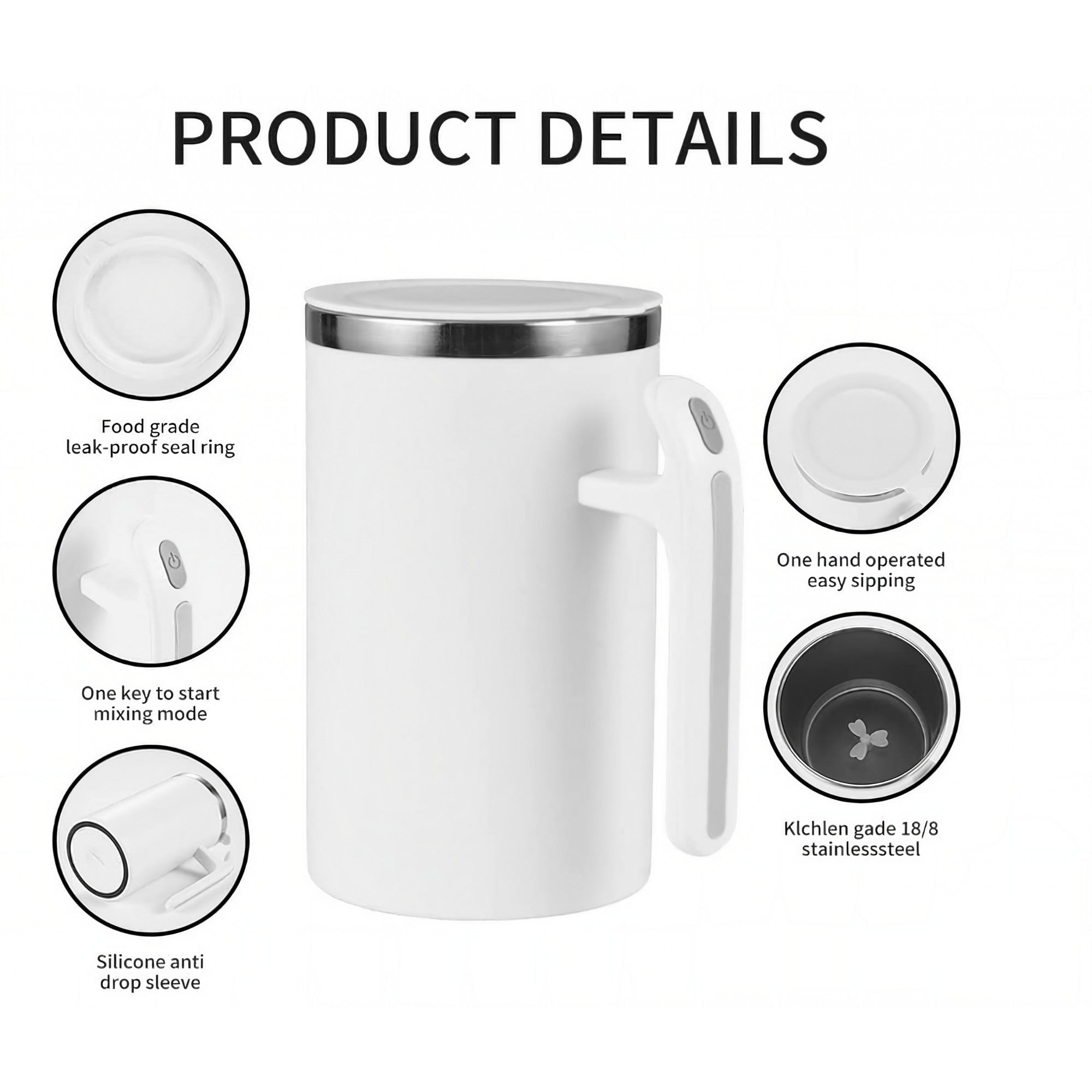 Cana portabila cu mixer incorporat, Kaveny, pe baterii, 380 ml, alb