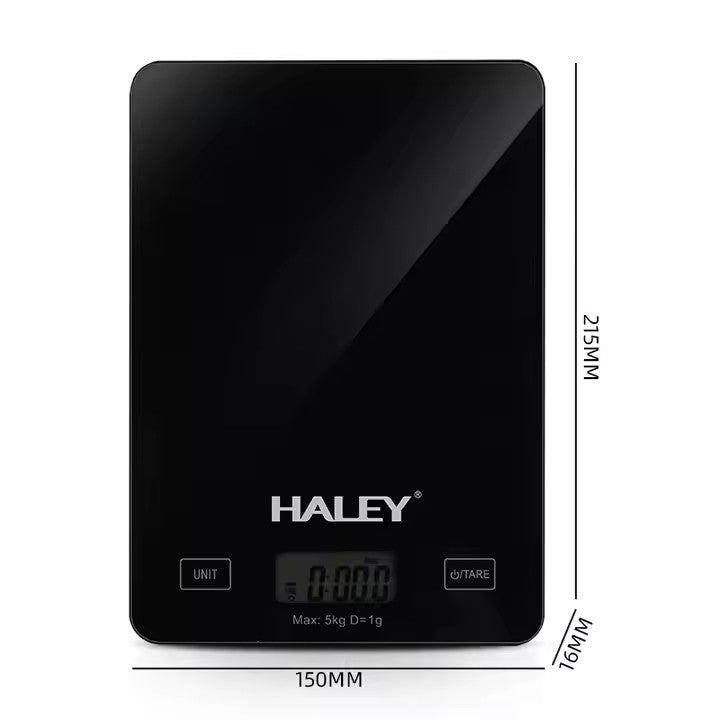 Cantar Electronic HALEY, 5000G, din Sticla, pentru Bucatarie, Digitala de Inalta Precizie, Negru