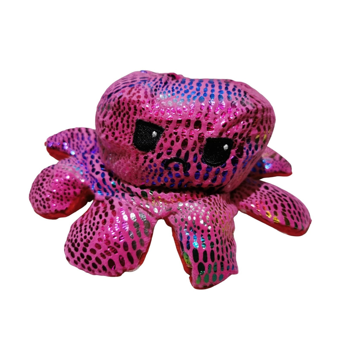 Caracatita reversibila din plus cu fata fericita si fata trista, Kaveny, cu bulinute, imprimeu stralucitor colorat, model 1, multicolor