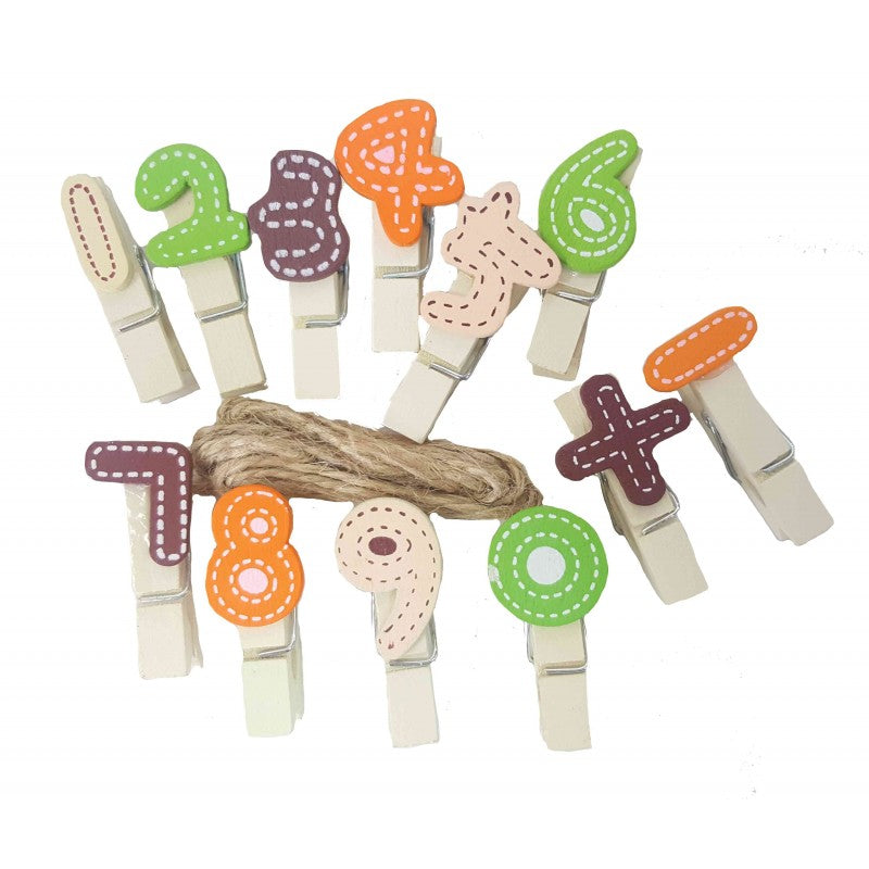 Accesorii creatie - lemn - carlig cifre colorate, natur, 3.5cm, Colorarte