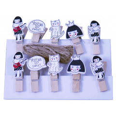 Accesorii creatie - lemn - carlig fetita/pisica, natur, 3.5cm, set 10 buc, Colorarte