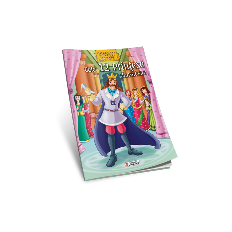 Carte de colorat A4, Cu poveste - Cele 12 Printese dansatoare, Unicart