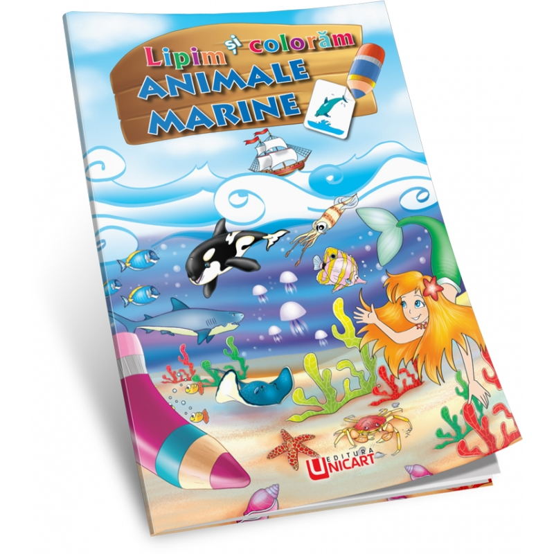 Carte de colorat A4, Lipim si Coloram - Animale marine, Unicart
