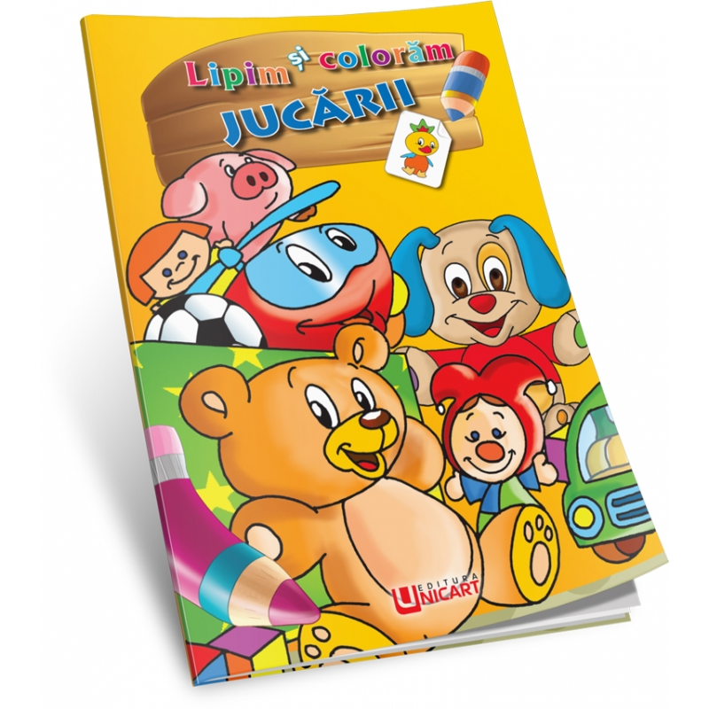 Carte de colorat A4, Lipim si Coloram - Jucariile, Unicart