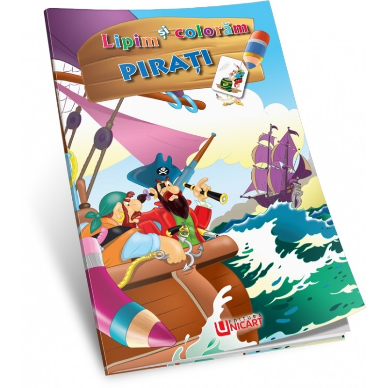 Carte de colorat A4, Lipim si Coloram - Pirati, Unicart