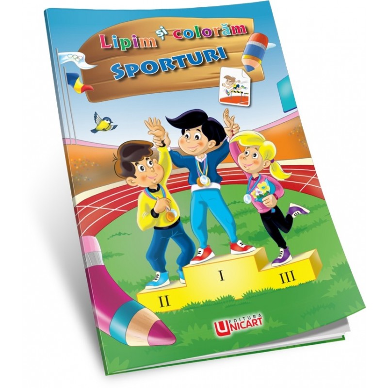 Carte de colorat A4, Lipim si Coloram - Sporturi, Unicart