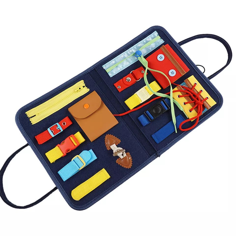 Carte Senzoriala Educativa Montessori, Kaveny, Dezvoltare Abilitati Motorii, 2 Pagini, 28x22x3 cm, Albastru