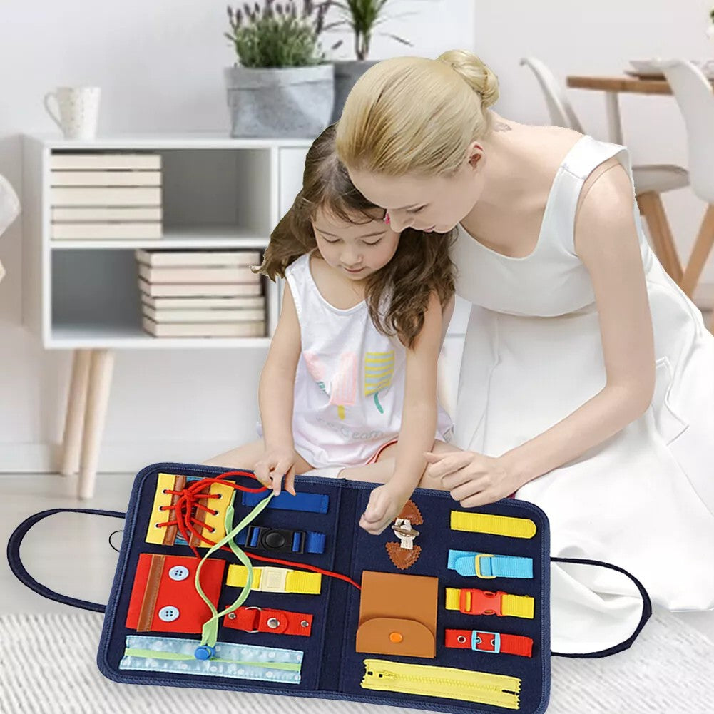 Carte Senzoriala Educativa Montessori, Kaveny, Dezvoltare Abilitati Motorii, 2 Pagini, 28x22x3 cm, Albastru