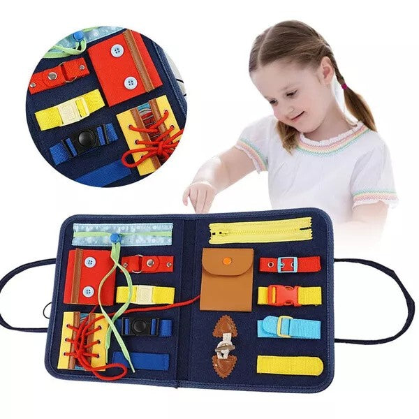 Carte Senzoriala Educativa Montessori, Kaveny, Dezvoltare Abilitati Motorii, 2 Pagini, 28x22x3 cm, Albastru