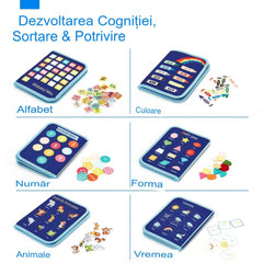 Carte Senzoriala Educativa Montessori, Kaveny, Dezvoltare Abilitati Motorii, 5 Pagini, Model Dinozauri, 28x22x7 cm, Albastru