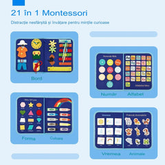 Carte Senzoriala Educativa Montessori, Kaveny, Dezvoltare Abilitati Motorii, 5 Pagini, Model Dinozauri, 28x22x7 cm, Albastru