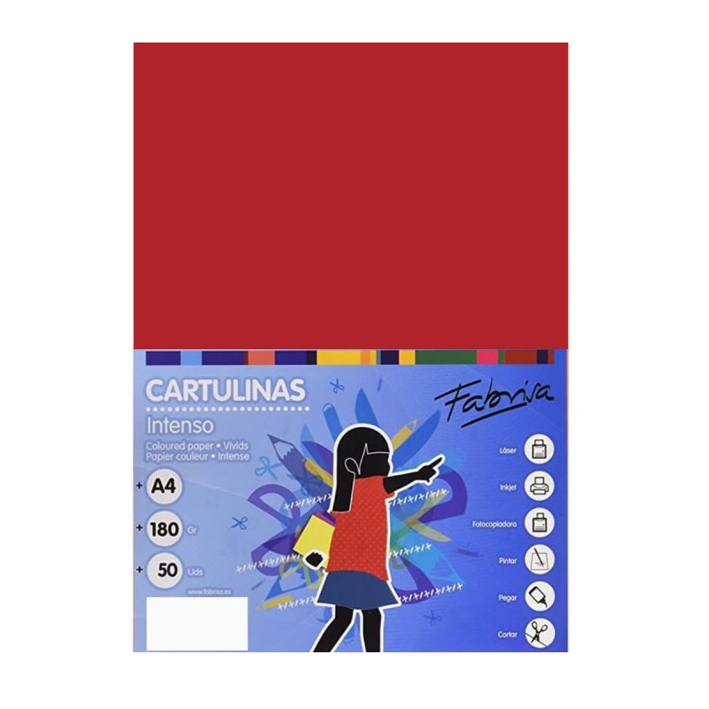 Carton colorat A4 Fabrisa 15462, 180g/mp, rosu intens, top 50 coli