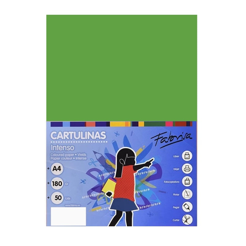 Carton colorat A4 Fabrisa 15463, 180g/mp, verde intens, top 50 coli