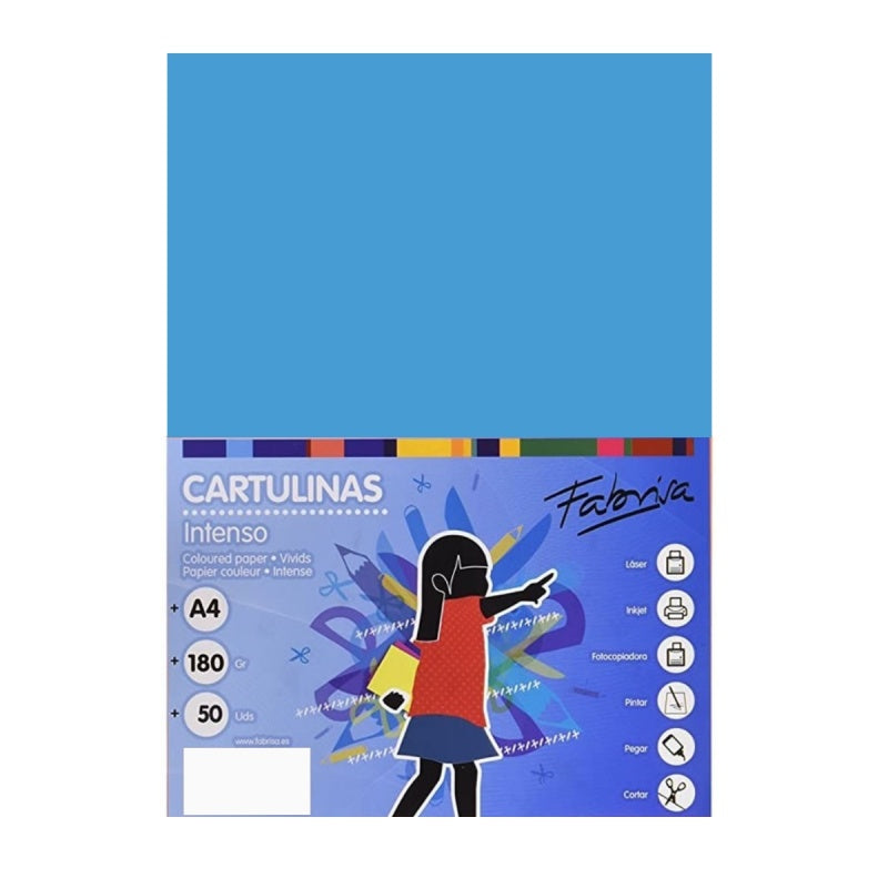 Carton colorat A4 Fabrisa 15464, 180g/mp, albastru turcoaz intens, top 50 coli