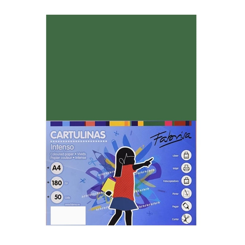 Carton colorat A4 Fabrisa 15469, 180g/mp, verde saranghel intens, top 50 coli