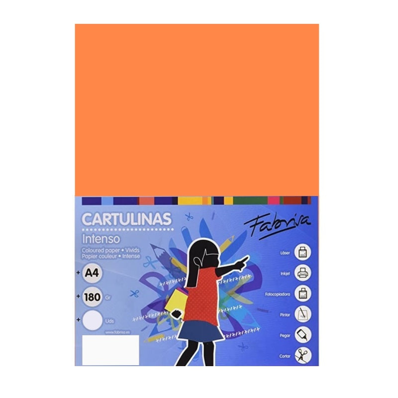 Carton colorat A4 Fabrisa 15518, 180g/mp, portocaliu intens, top 250 coli