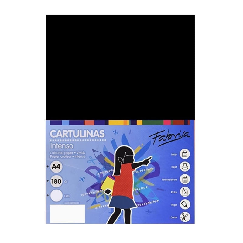 Carton colorat A4 Fabrisa 15533, 180g/mp, negru intens, top 250 coli