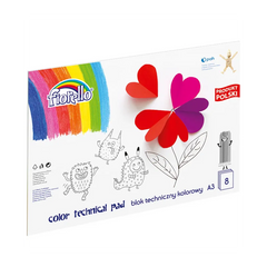 Bloc tehnic colorat A3 Fiorello 150-1439, 160g/mp, mix diverse culori, set 8 file